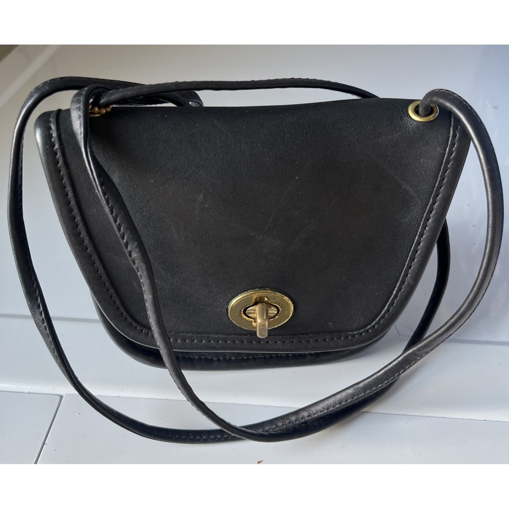 VTG Coach Everett Mini Coin Bag Black Leather Small Crossbody Purse USA 9934